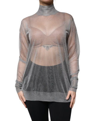Graues Rollkragen-Langarmshirt aus Mesh