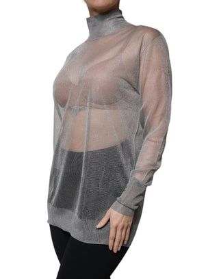 Graues Rollkragen-Langarmshirt aus Mesh