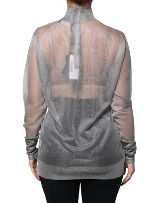 Graues Rollkragen-Langarmshirt aus Mesh