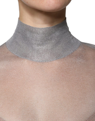 Graues Rollkragen-Langarmshirt aus Mesh