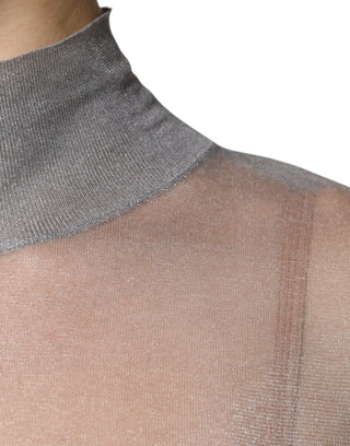 Graues Rollkragen-Langarmshirt aus Mesh