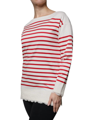 Top blanco de algodón con rayas rojas y mangas largas