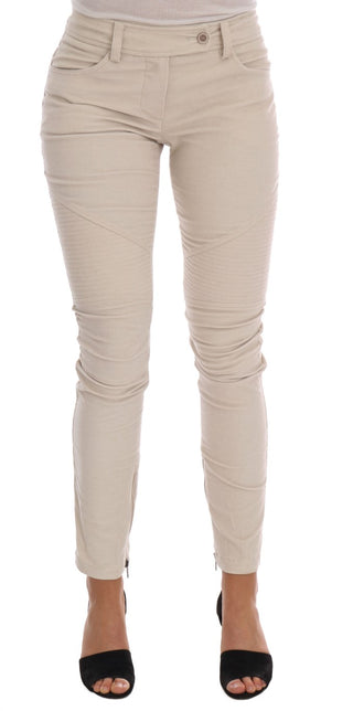 Beigefarbene schmale Jeans-Cord-Röhrenhose