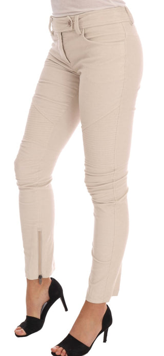 Beigefarbene schmale Jeans-Cord-Röhrenhose