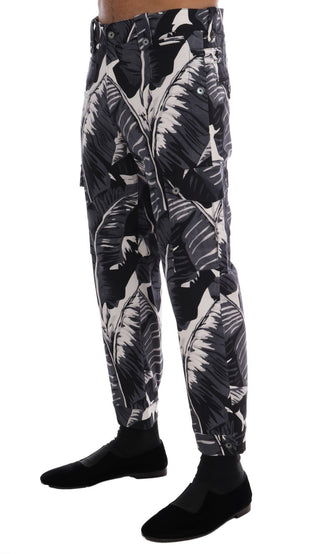 Graue Baumwollhose mit Bananenblättern