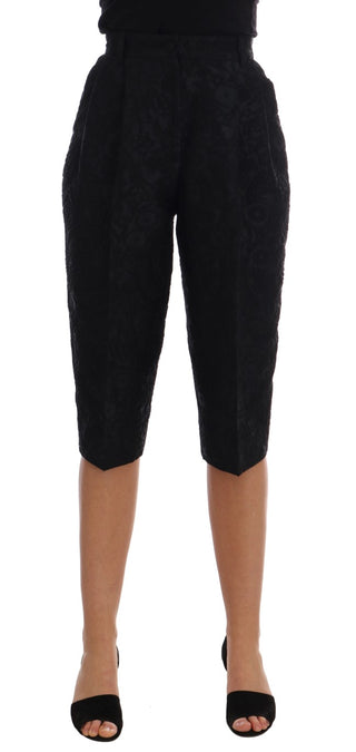 Shorts capri de brocado de cintura alta negros