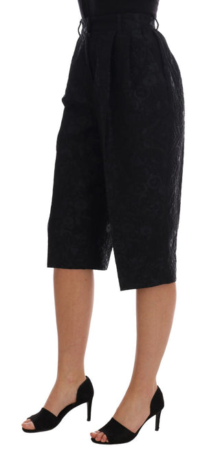 Shorts capri de brocado de cintura alta negros