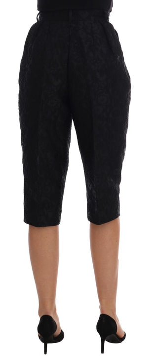 Shorts capri de brocado de cintura alta negros