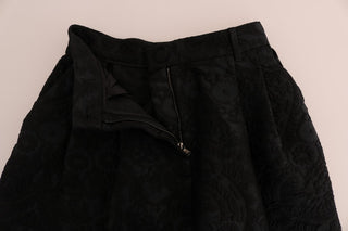 Shorts capri de brocado de cintura alta negros
