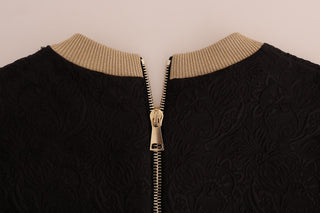 Schwarzer Märchen-Brokat-Pullover mit Reißverschluss