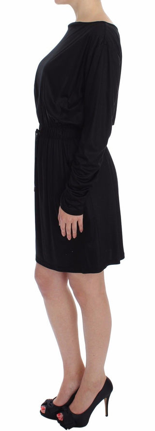 Schwarzes Modalsilk-Shiftkleid bis zum Knie