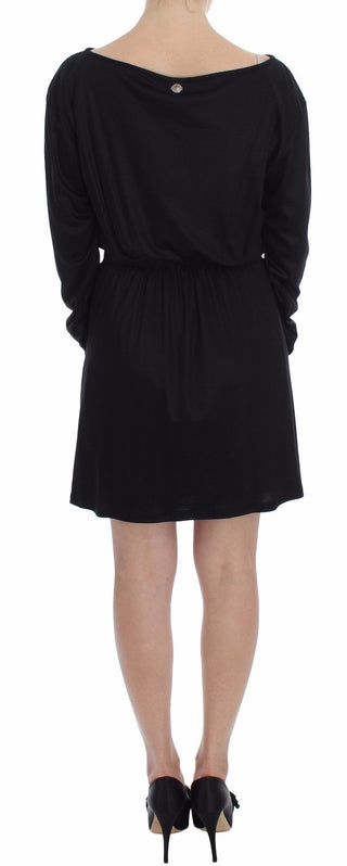 Schwarzes Modalsilk-Shiftkleid bis zum Knie