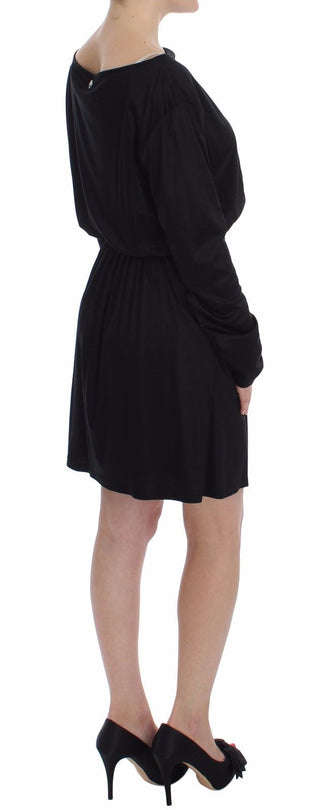 Schwarzes Modalsilk-Shiftkleid bis zum Knie