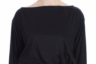 Schwarzes Modalsilk-Shiftkleid bis zum Knie
