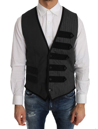 Graue, gemusterte Weste aus Wolle im Slim Fit
