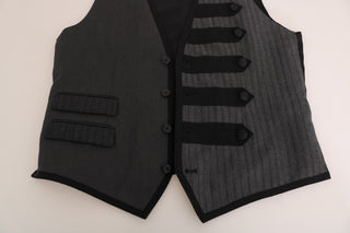 Graue, gemusterte Weste aus Wolle im Slim Fit