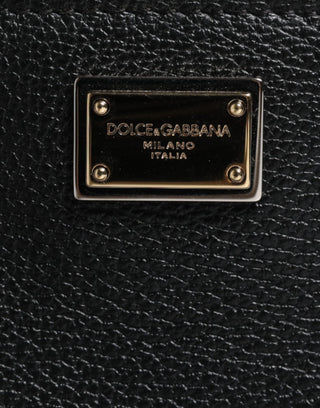 Bolso de mano con placa de logo en cuero granuloso negro