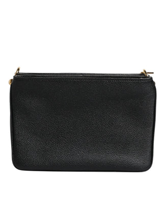 Bolso de mano con placa de logo en cuero granuloso negro