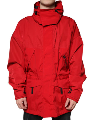 Parka con capucha y cremallera completa para hombre en nylon rojo
