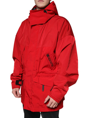 Parka con capucha y cremallera completa para hombre en nylon rojo