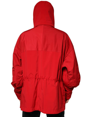 Parka con capucha y cremallera completa para hombre en nylon rojo