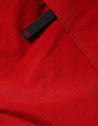 Parka con capucha y cremallera completa para hombre en nylon rojo