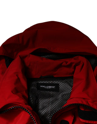 Parka con capucha y cremallera completa para hombre en nylon rojo