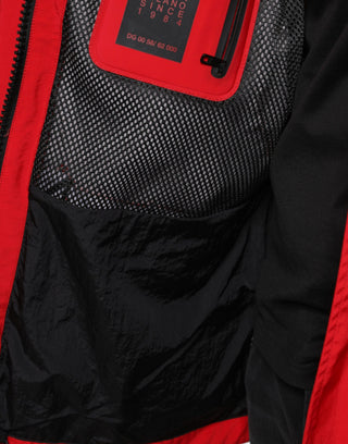 Parka con capucha y cremallera completa para hombre en nylon rojo