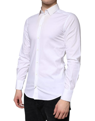 Camisa formal para hombre en algodón blanco con detalles dorados