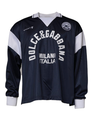 Suéter azul con logo y cuello tipo jersey