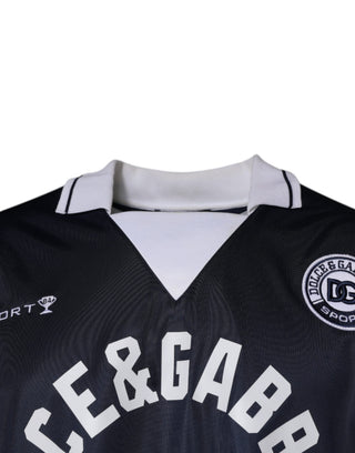 Suéter azul con logo y cuello tipo jersey