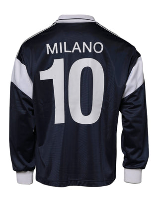 Suéter azul con logo y cuello tipo jersey