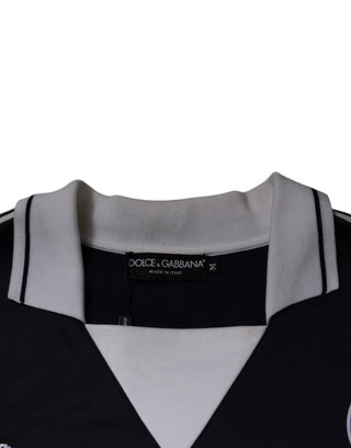 Suéter azul con logo y cuello tipo jersey