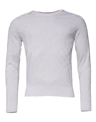 Weißer Seiden-Rundhals-Herrenpullover