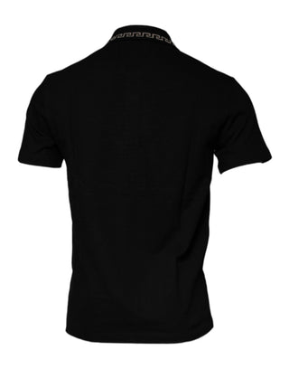 Camiseta polo negra de viscosa con cuello y mangas cortas