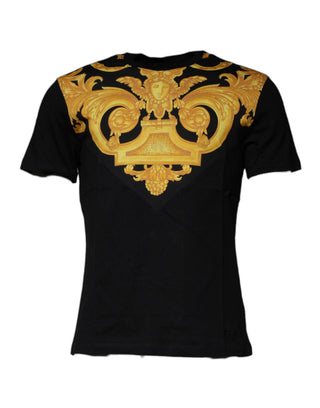 Black Medusa Print Cotton Crew Neck T-shirt