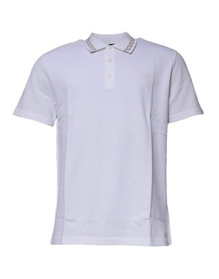 Weißes Viscose Poloshirt für Herren mit Kragen und kurzen Ärmeln