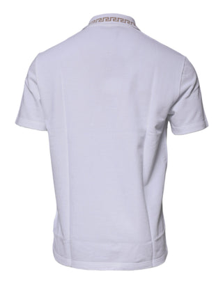 Weißes Viscose Poloshirt für Herren mit Kragen und kurzen Ärmeln