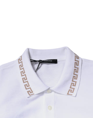 Weißes Viscose Poloshirt für Herren mit Kragen und kurzen Ärmeln