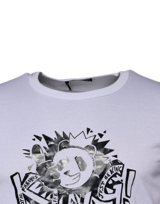 Weißes Panda King Baumwoll-Rundhals-T-Shirt