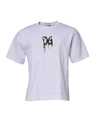 Weißes T-Shirt mit Rundhalsausschnitt, kurzen Ärmeln und DG-Logo
