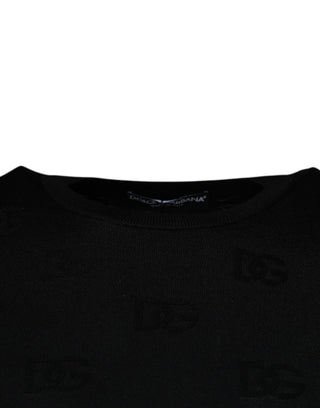 Schwarzes, ärmelloses T-Shirt mit Rundhalsausschnitt aus Seide