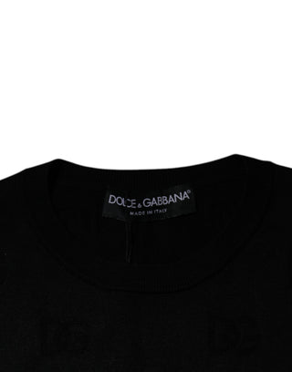 Schwarzes, ärmelloses T-Shirt mit Rundhalsausschnitt aus Seide