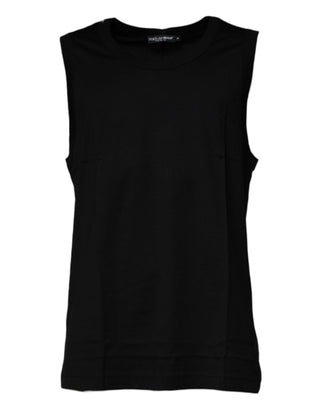 Camiseta negra sin mangas de algodón con cuello redondo