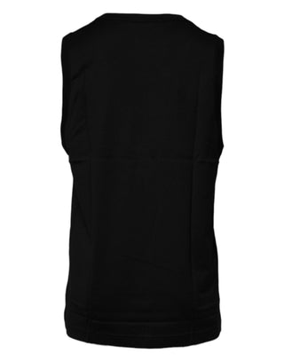 Camiseta negra sin mangas de algodón con cuello redondo