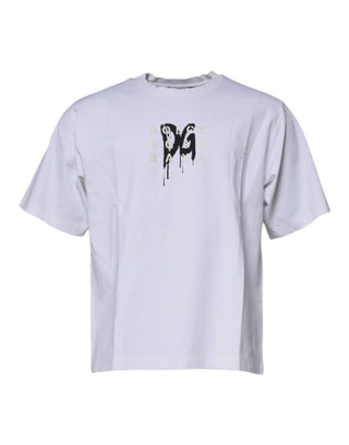 Weißes DG Logo Baumwoll-Rundhals-T-Shirt