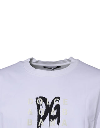 Weißes DG Logo Baumwoll-Rundhals-T-Shirt