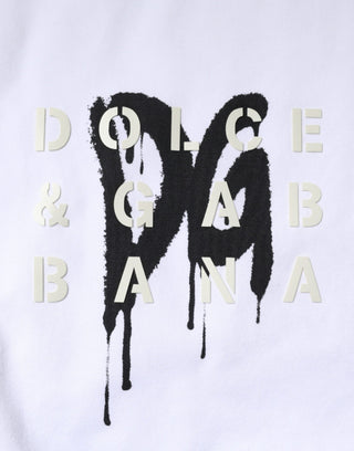 Weißes DG Logo Baumwoll-Rundhals-T-Shirt