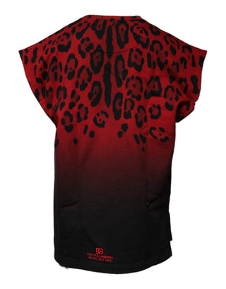 Camiseta sin mangas de algodón con estampado de leopardo rojo