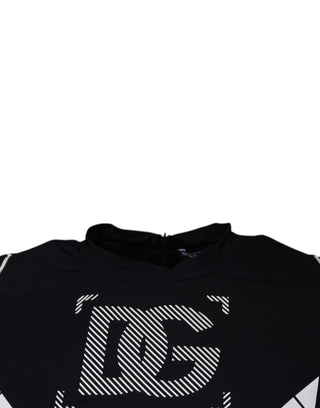 Camiseta negra de nailon con estampado gráfico y cuello redondo